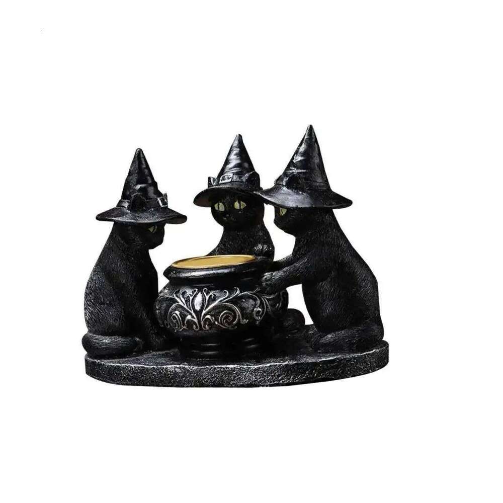 Black Cat Tealight Holder Gothic Figurine Desk Decoration Votive Candle Stand for Festival Table Dining Room H260310