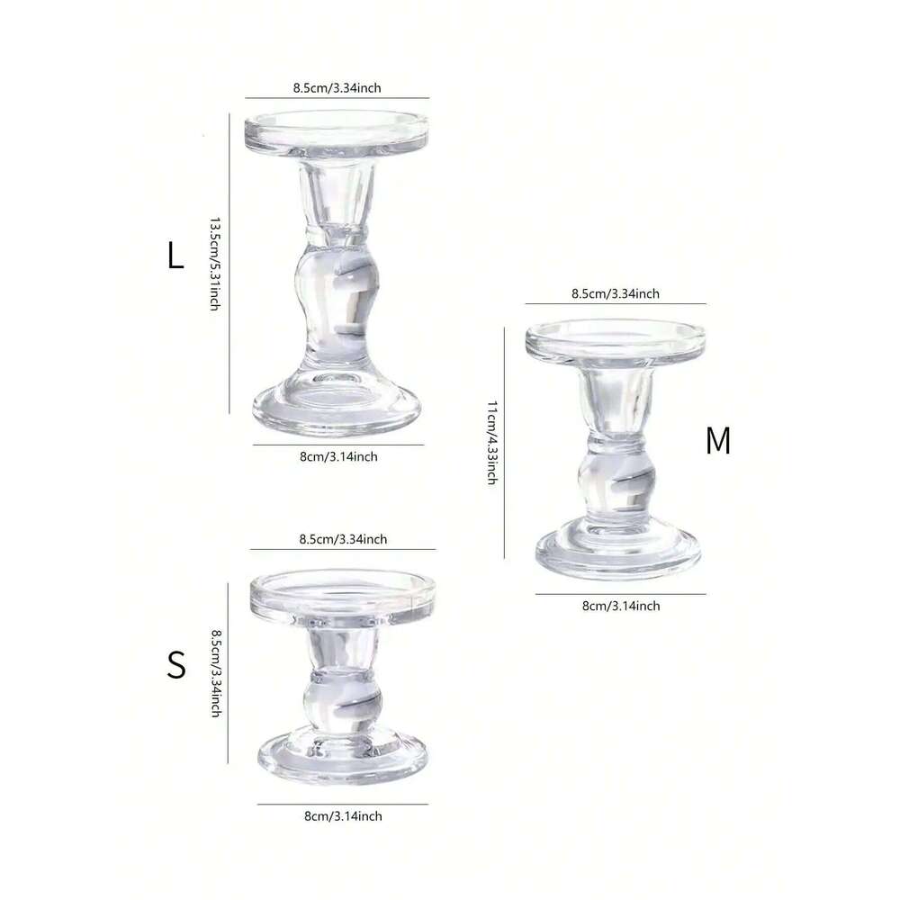 1pc Glass Clear Candle Holder, Decorative Candlestick, Crystal Candlestick With Round Base Elegant Home Decor H260310
