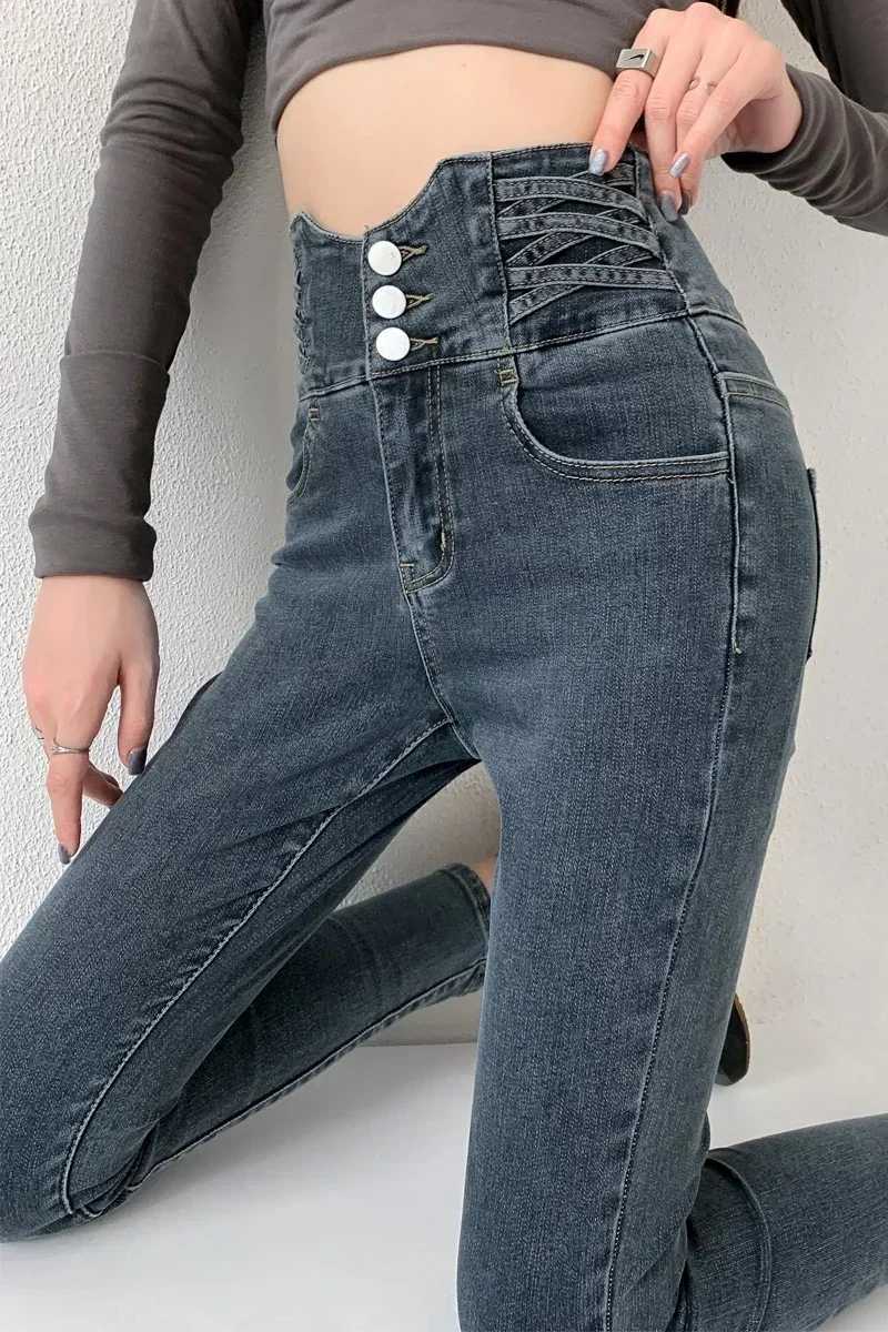 Skinny Pencil Y2K Jeans Four Buttons Vintage High Waist Women Slim Stretch Denim Pants Tight Trousers 2025 Womens Denim Pants M260310