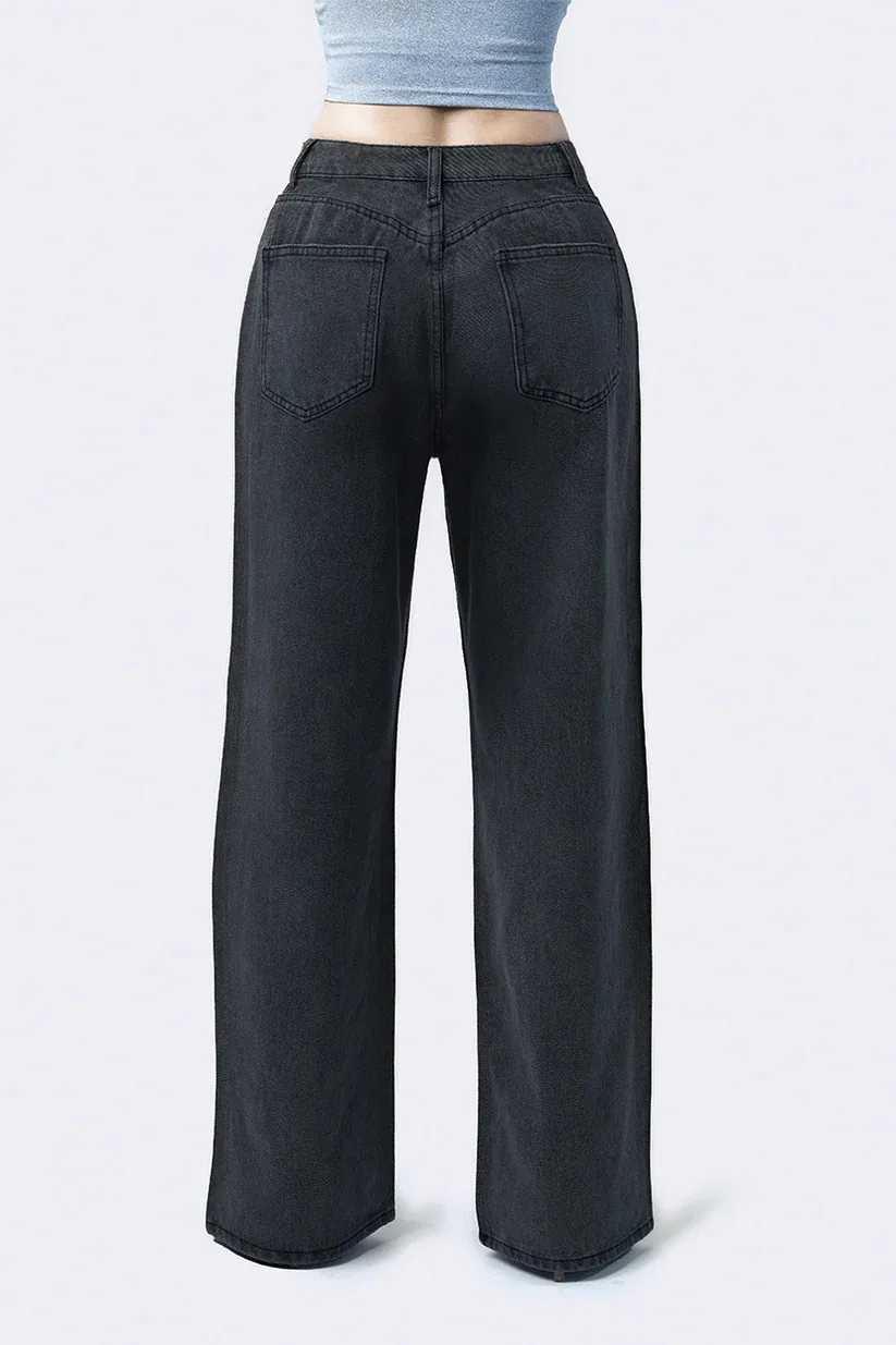 Women Wide Leg Straight Silver Star Jeans Hip Hop Print Fashion High Waist Black Baggy Jean Y2k Harajuku 2000s Women ClothingT260310