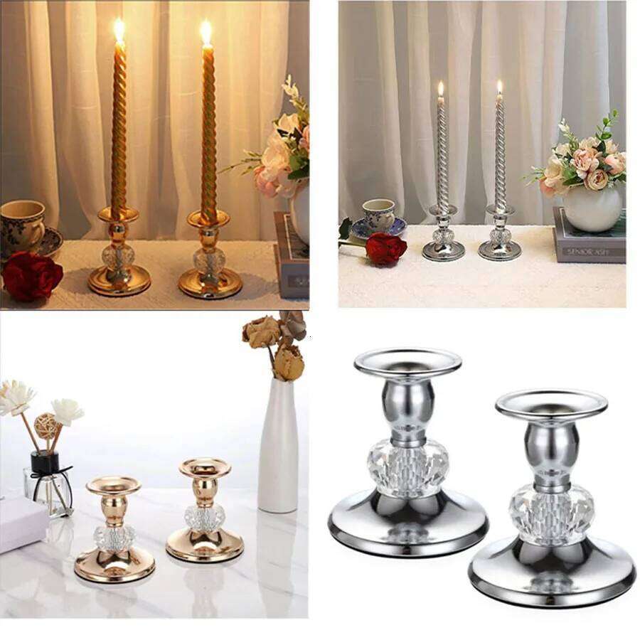 Gold Holders Vintage Brass Taper Holders, Metal Crystal Candle Stands Elegant Candlestick H260310