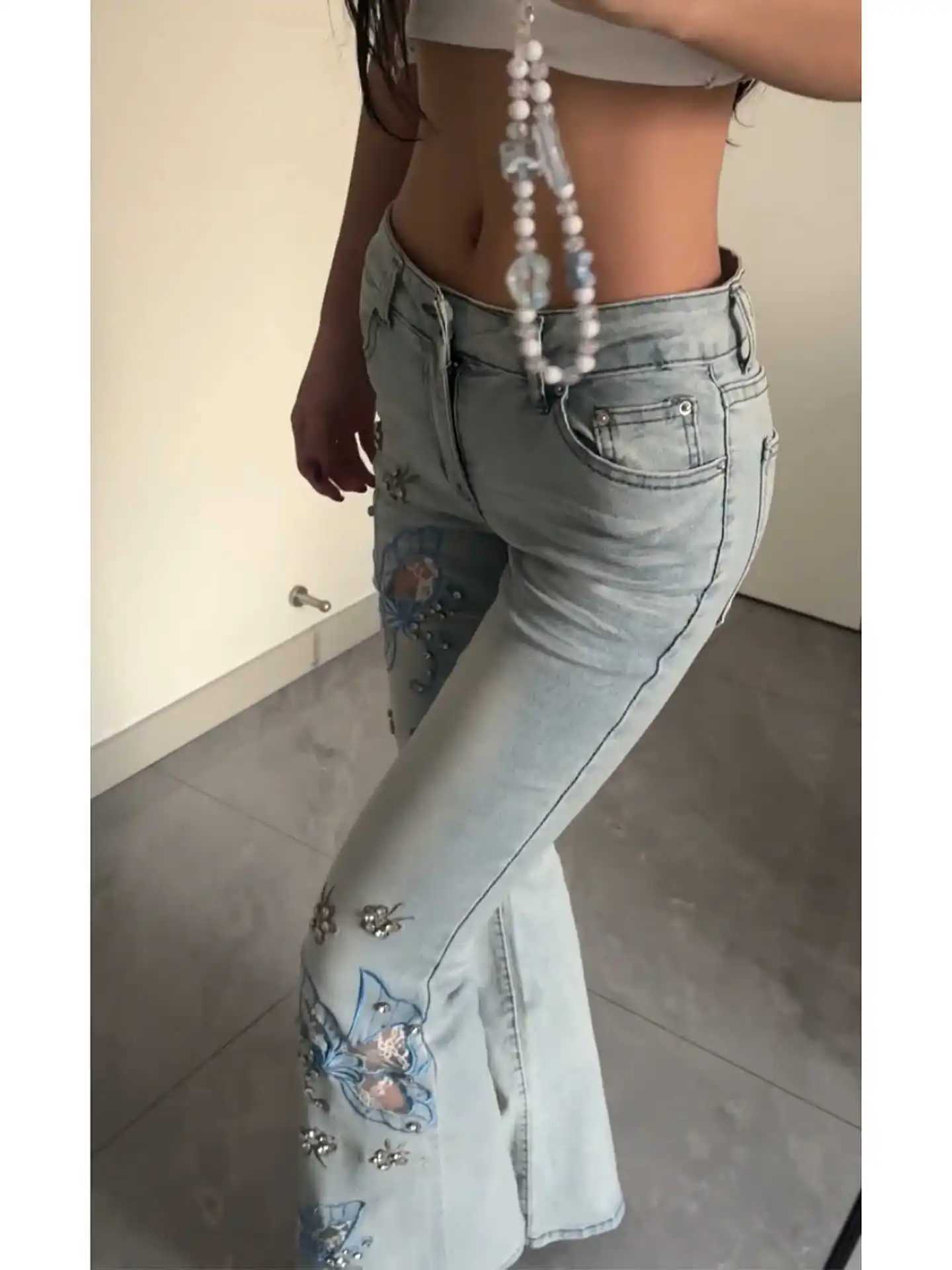 Womens American Retro Low Rise Embroidered Flare Jeans Denim Pants Long Trousers Japanese Y2k Cowboy High Street Designer New M260310