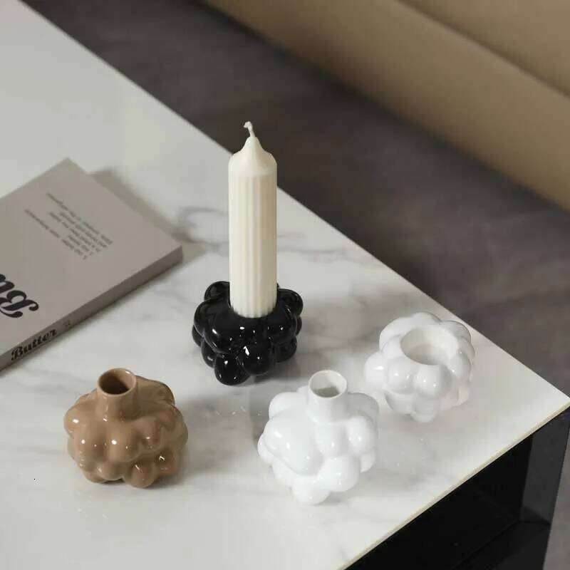 Ceramic Candle Holder Candelabrum Abstract Irregular Bubble Ornament Candlestick Home Decoration Accessories H260310