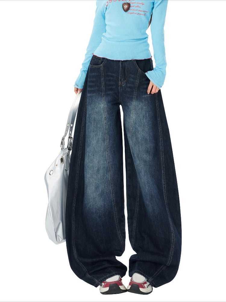 Blue Womens Retro Y2K 2000s Wide Leg Baggy Casual Denim Trouser High Waist Loose Jeans 2026 Harajuku Full Length Pants M260310