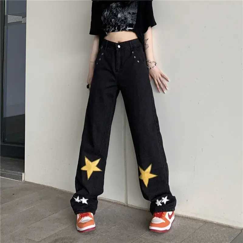 Hip Hop Vintage Women Jeans Spring Autumn New Star High Waist Harajuku Streetwear Fashion Casual Loose Wide Leg Denim TrousersT260310