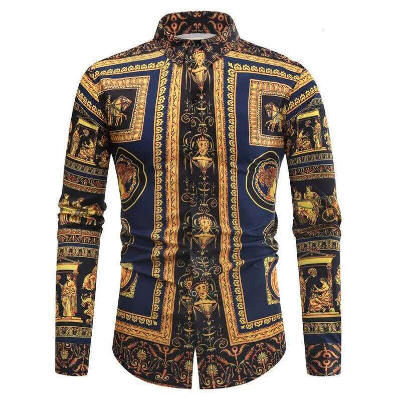 New Luxury Printed Design Tops Fashion Floral Patterns Long Sleeve Shirts Casual Men's Retro Clothing Shirt