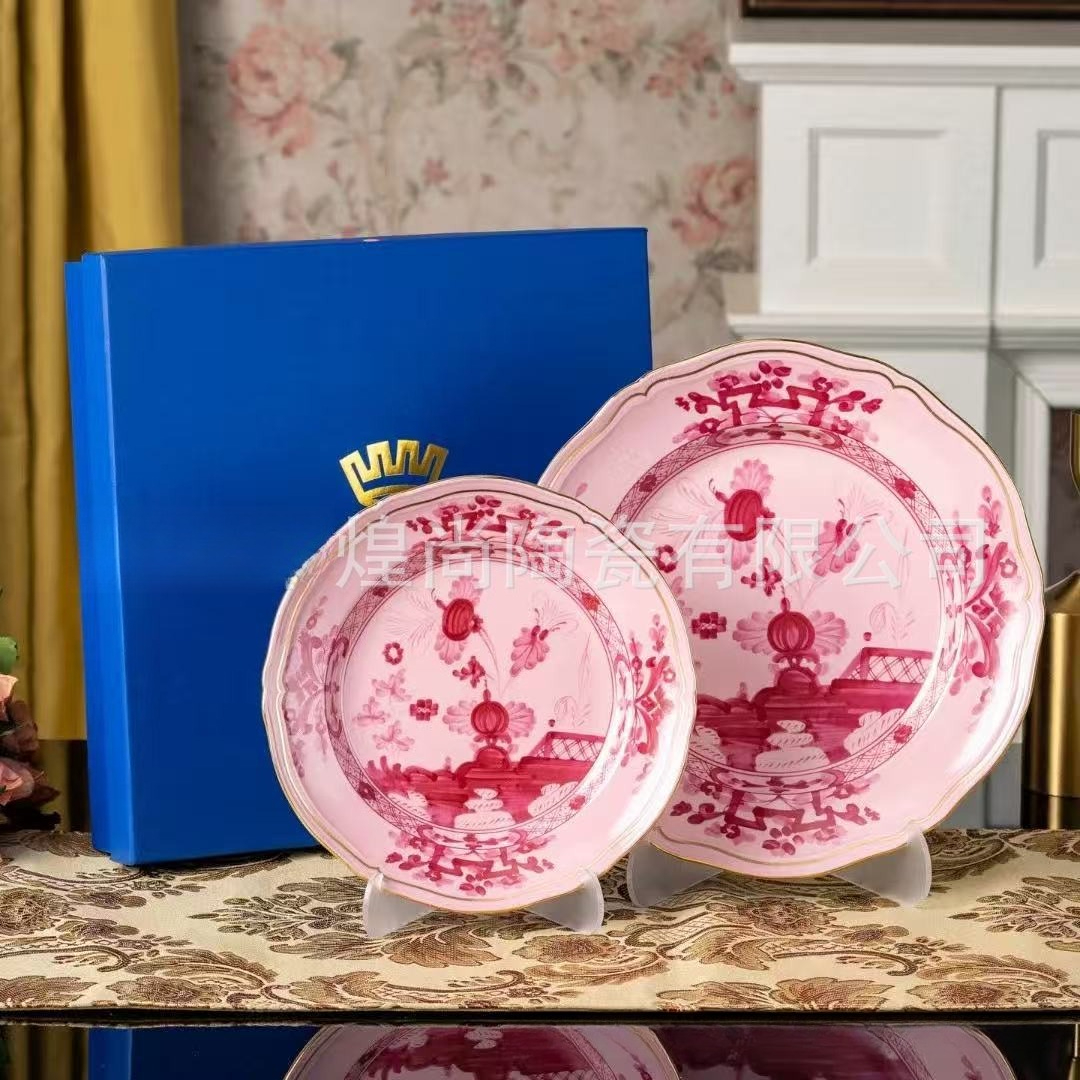 New Italian 1735 Italian Oriental Ceramic Pink Dinner Plate Dessert Bowl Deep Plate for Home Round Plate Tableware