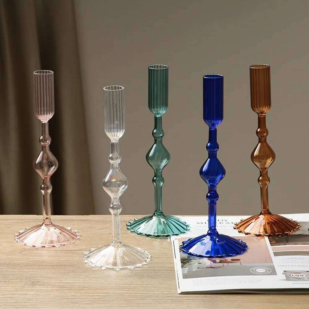Creative Glass Candle Holder Romantic Candlelight Dinner Candlestick Living Room Dining Table Decoration Wedding Party Decor H260310