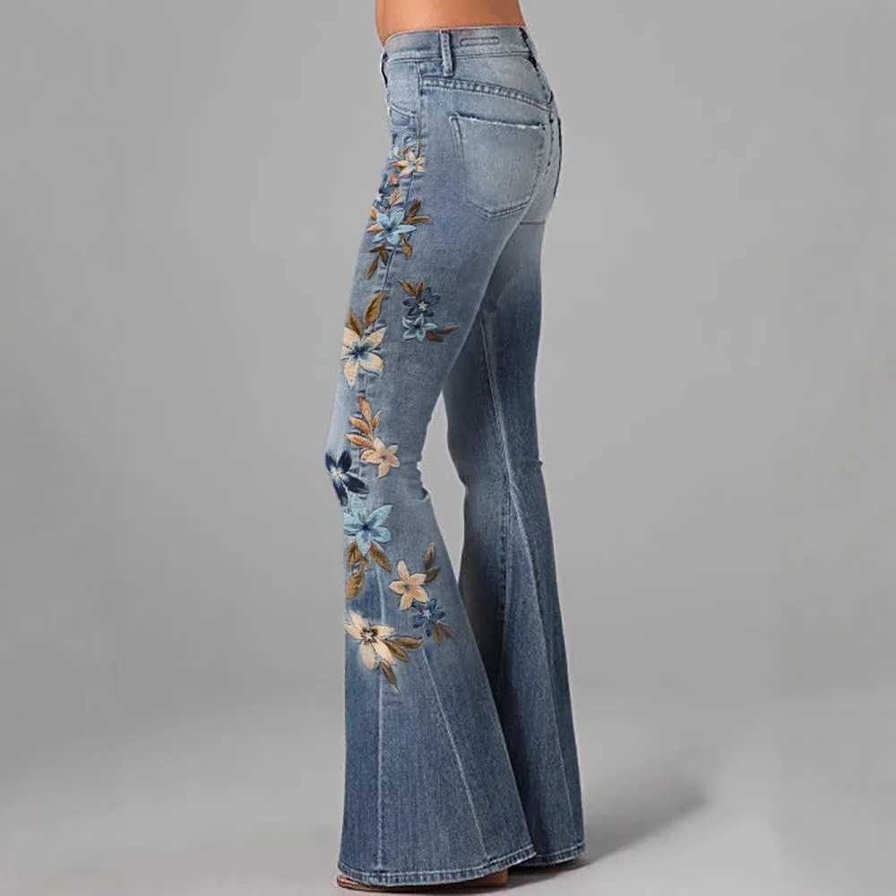 3D Printed Jeans for Womens Flare Denim Pant High Waist Elegant Vintage Casual High Street Slim Pockets Plus Size Womens Jeans M260310