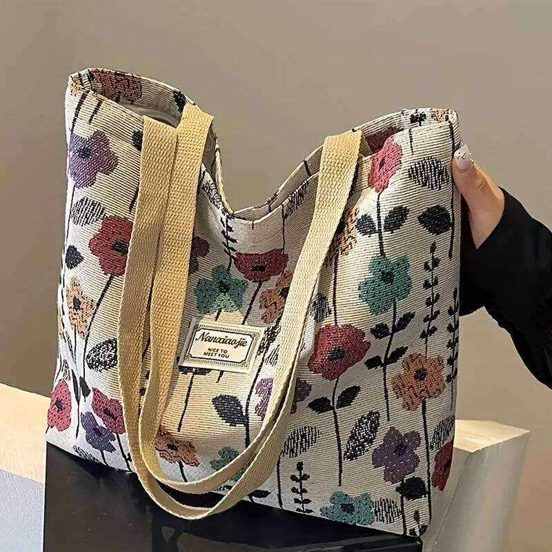 Stylish Corduroy Tote Women Bohemian Ethnic Style Shoulder Bag for Daily Commuting Shopper Office Worker College Student XJ260310