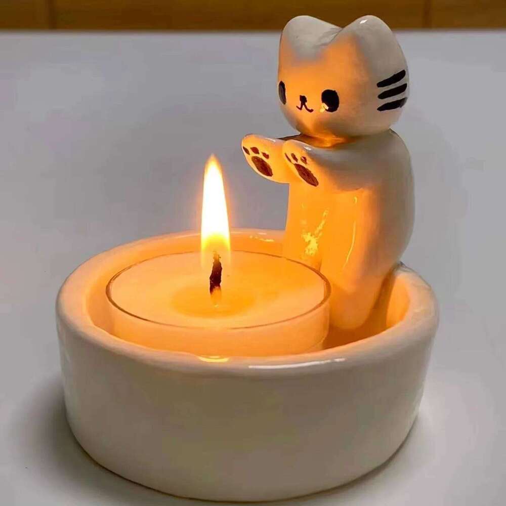 Kitten Cute Cat Creative Aromatherapy Candle Holder Durable High Tempe Cartoon Candlestick Decoration H260310