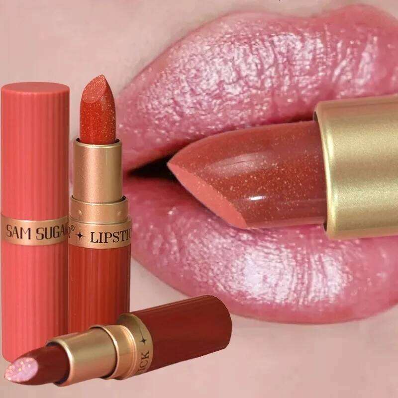 Diamond Glitter Lipstick Long Lasting Waterproof Pearlescent Metallic Gloss Shimmery Brown Luxury Women Lip Makeup Cosmetics Z260310
