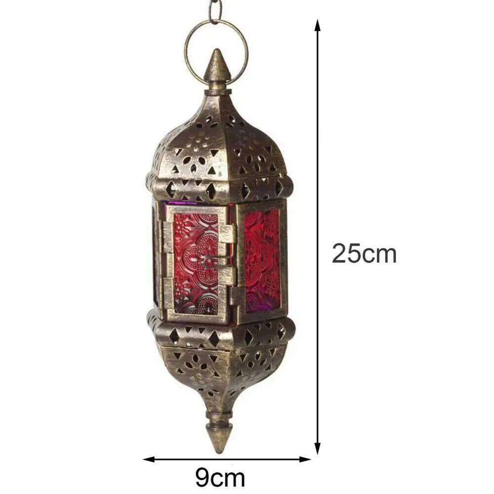 Iron Hanging Vintage Glass Moroccan Tea Light European Style Hollow Candle Holder For Garden H260310