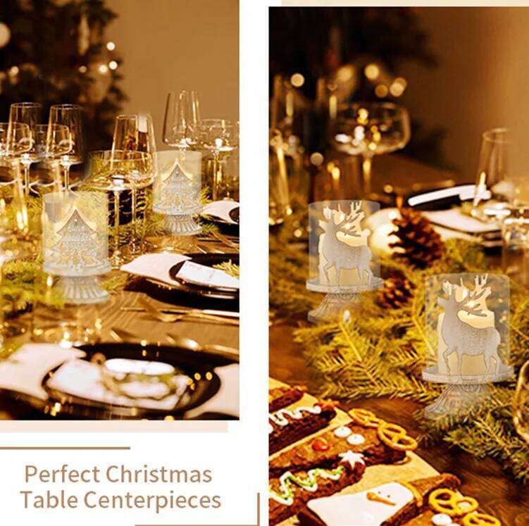 1 Elk Tree Excluding Candles, Christmas Retro Glass Decorative Iron Candlestick Dining Table Living Room Decoration Ornaments H260310