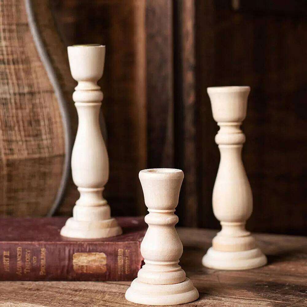 Wooden Candlesticks Unfinished Wood Holder Pillar Taper Candle Stands for Wedding Party Birthday Home Table Decoration H260310