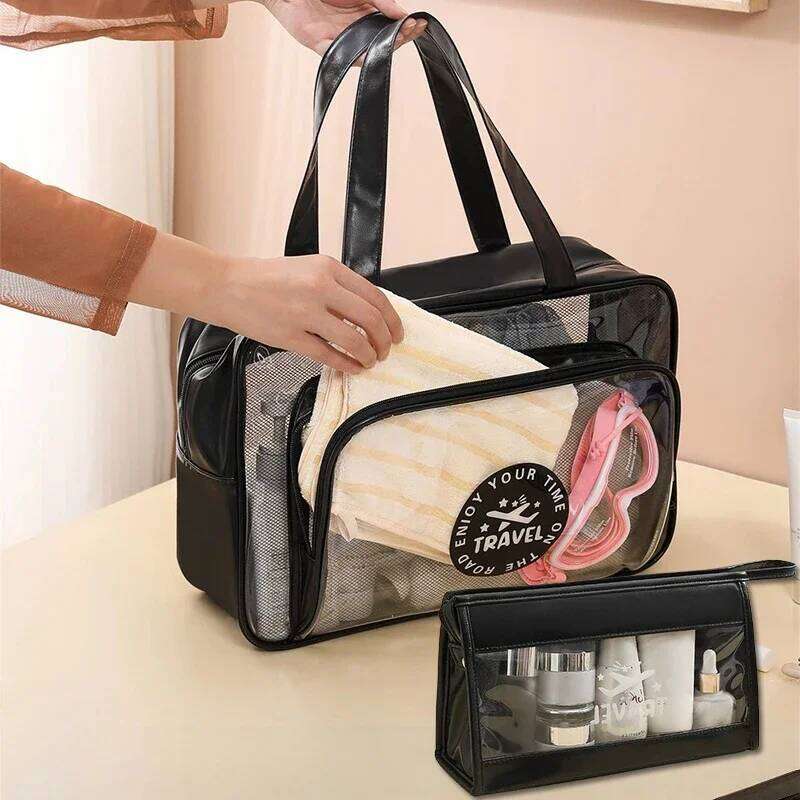 Beach Bag Portable Transparent Clothes Makeup Pouch Shopping Handbag Large Picnic Basket Organizer Travel Essentials XJ260310