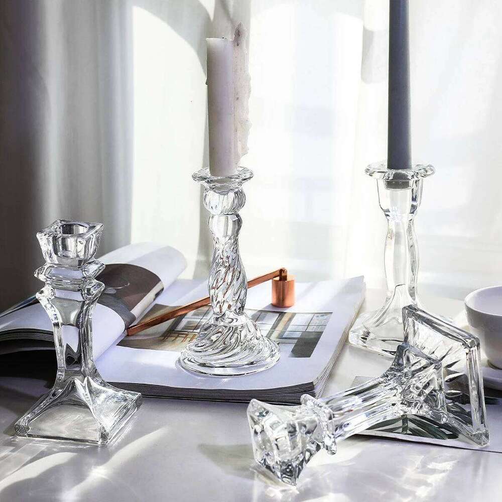 Glass Candle Wick Holder Clear Pillar Table Design Candlestick for Dining Decor H260310
