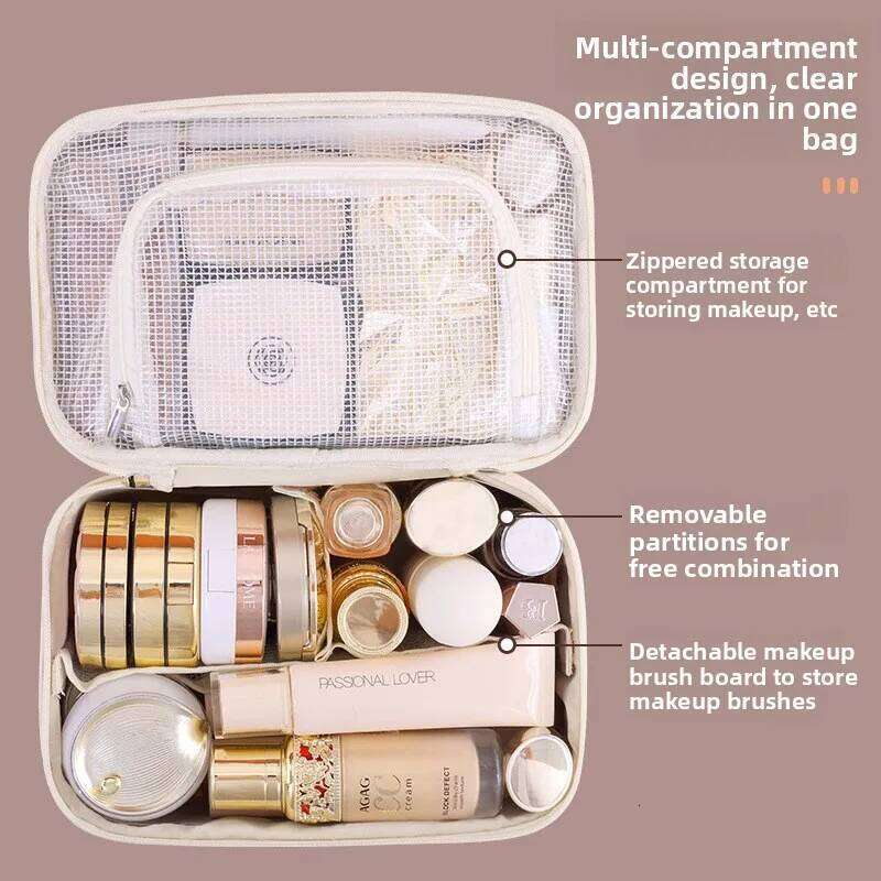 Women bag Portable PU Leather Cosmetic Bag - Durable Makeup Pencil Case with Zipper, for Brushes, Lipsticks & Travel Essentials XJ260310