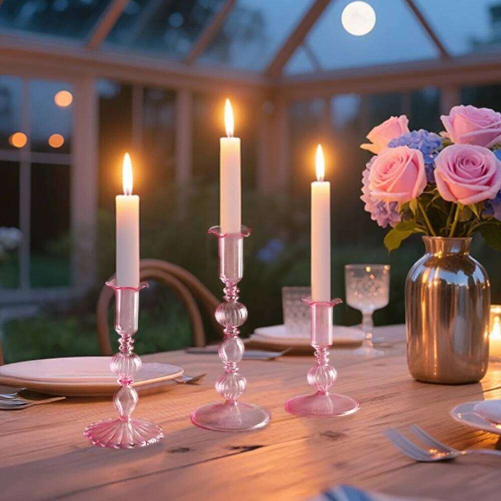 3pcs Glass Tapered Clear Sticks Holder Modern Ribbed Candle Holders for Table Centerpiece Wedding Home Decorations H260310