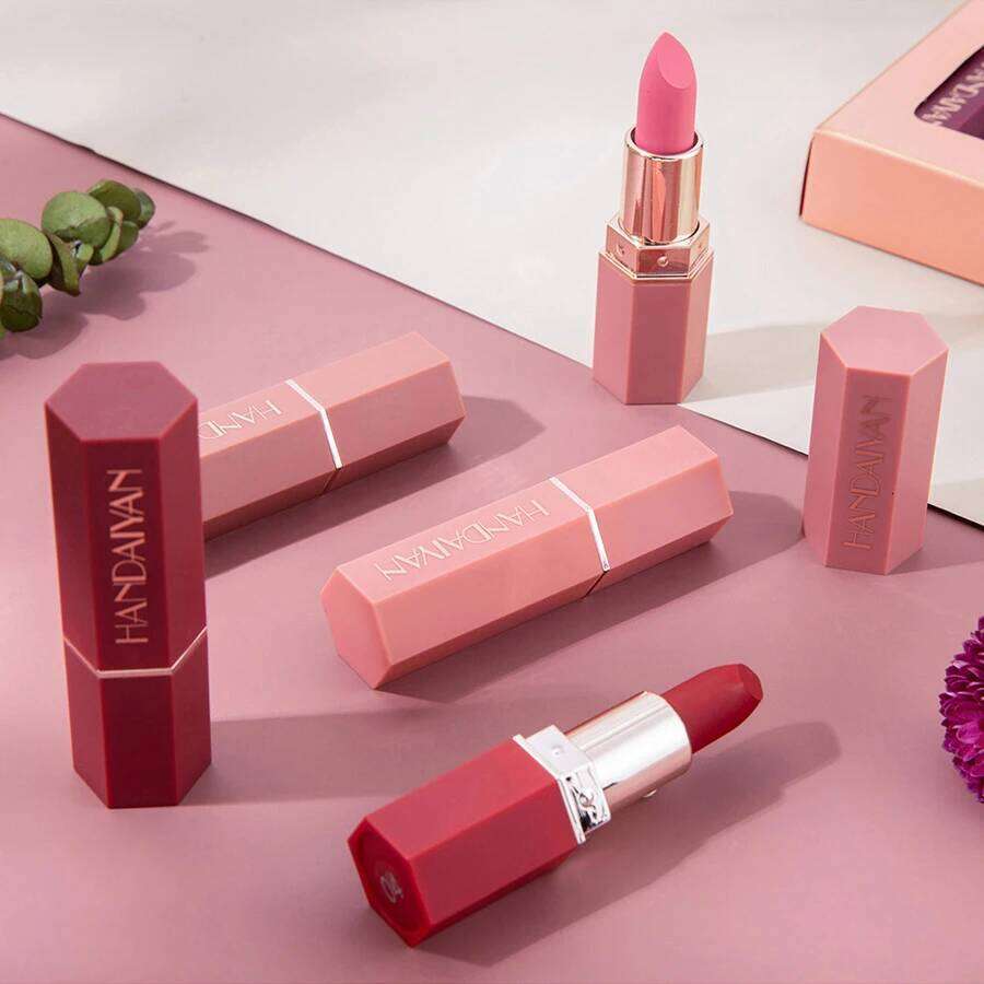 6 Colors Gold Bar Tube Matte Texture Pearlescent Glitter Velvet NonStick Cup Lipstick Valentine's Day Gift 6Pcs/Set Z260310