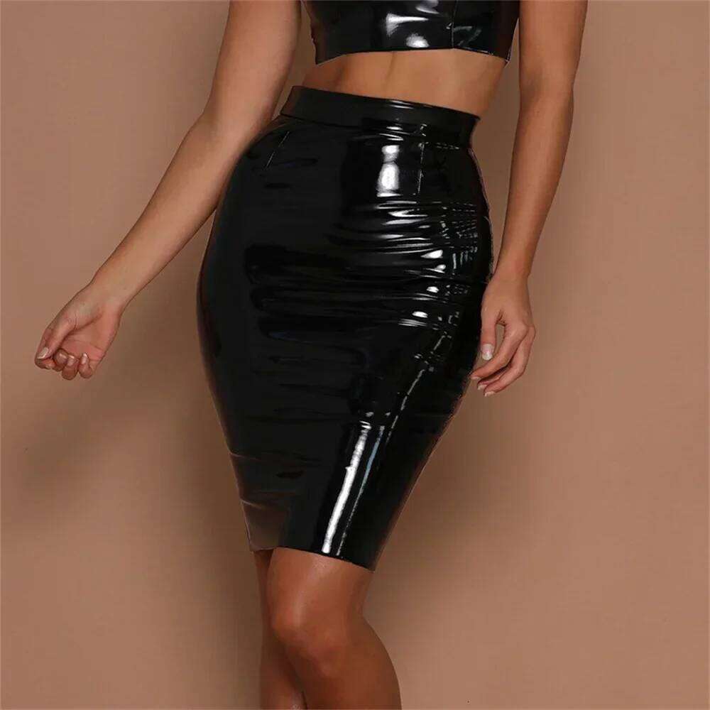 2025 Women's skirts Faux Latex Pencil Skirts Above Knee Short Bodycon Office Lady Sexy clothes for women plaid midi skirt XJ260309