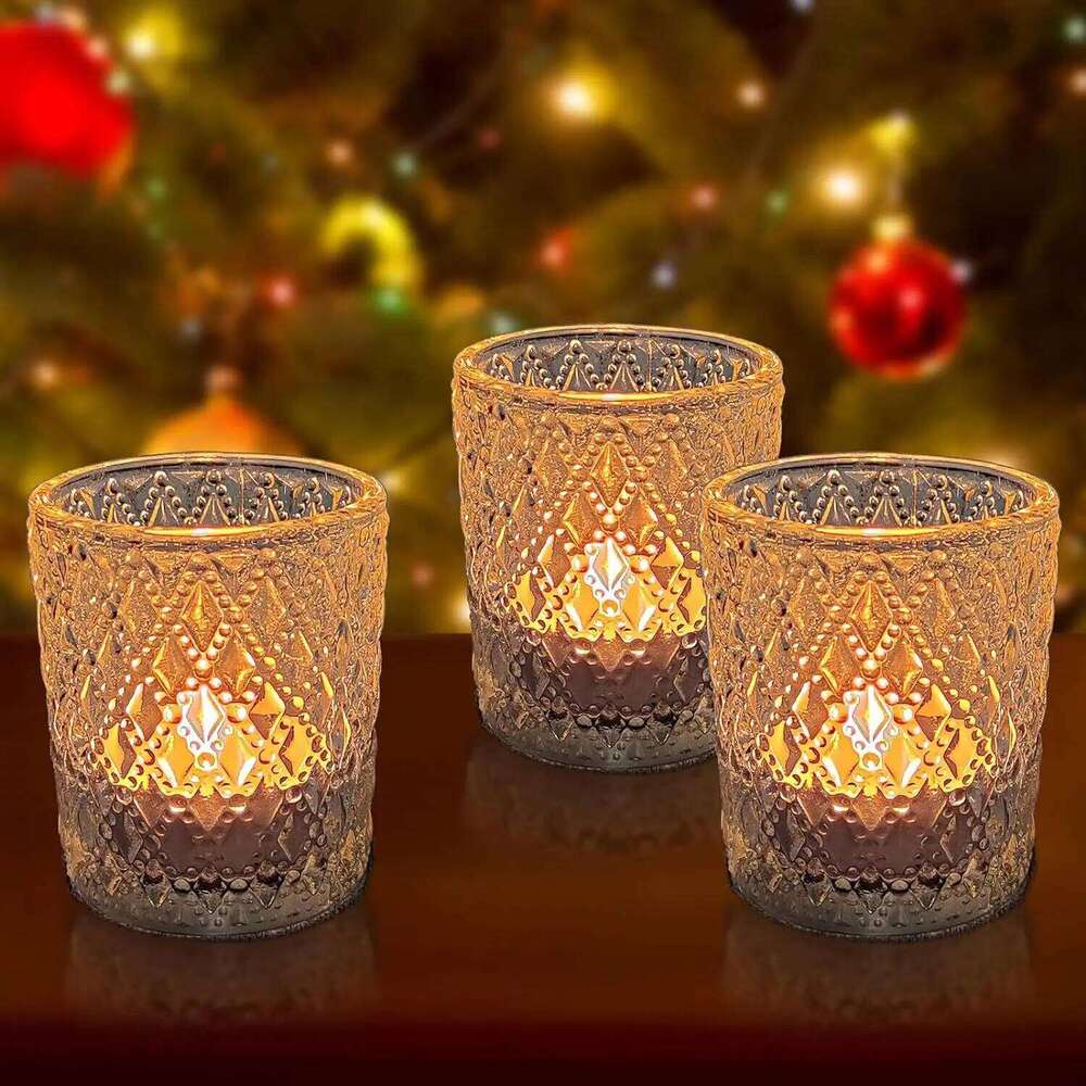 Holder Glass Golden Cup Candlestick Led Tealight Candles For Wedding Table Home Decoration Candle Gift Box Candlesticks H260310