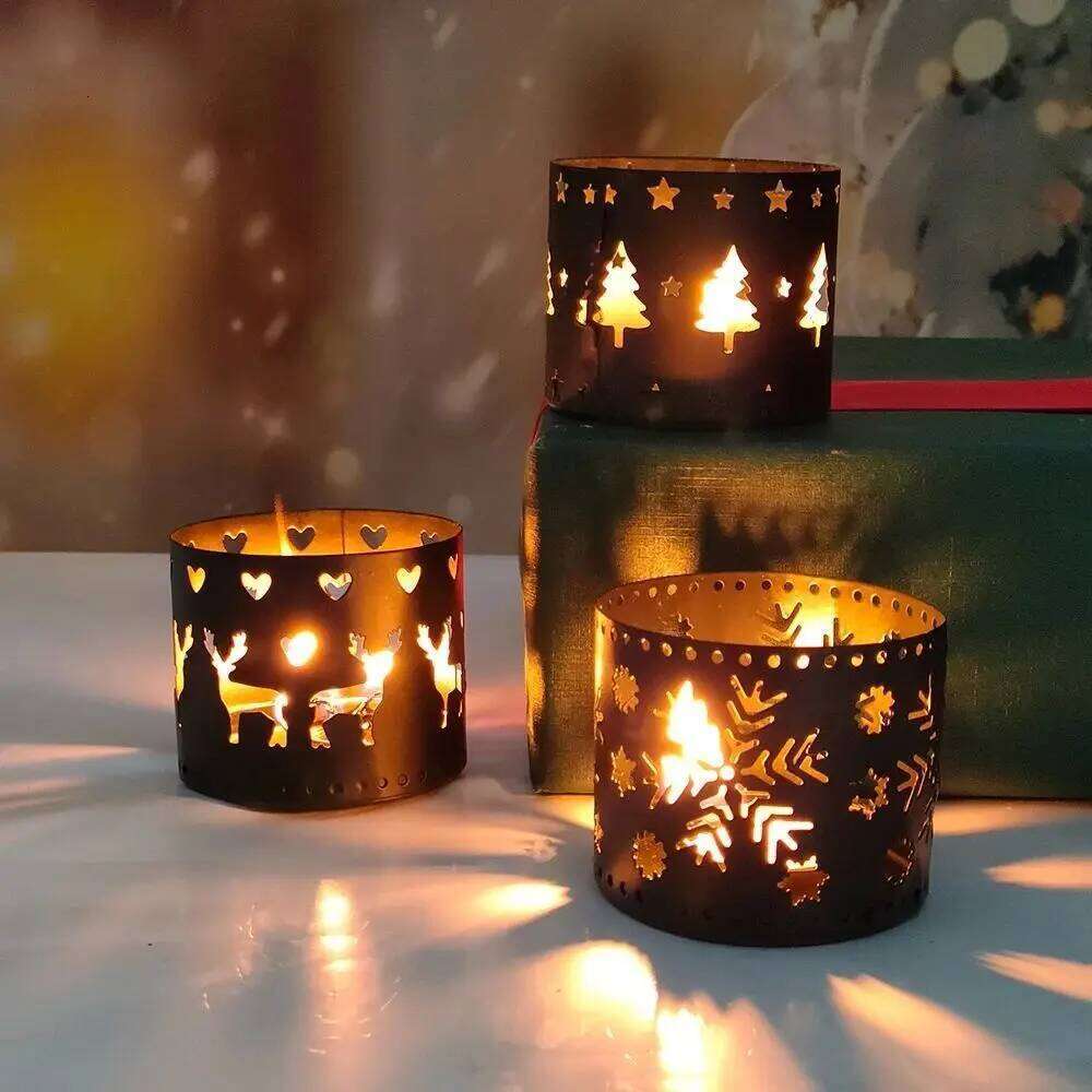 Christmas Iron Candle Holder Creative Xmas Decorations Elk Hollow Candlestick Snowflake Navidad Gift Home Table Ornaments H260310
