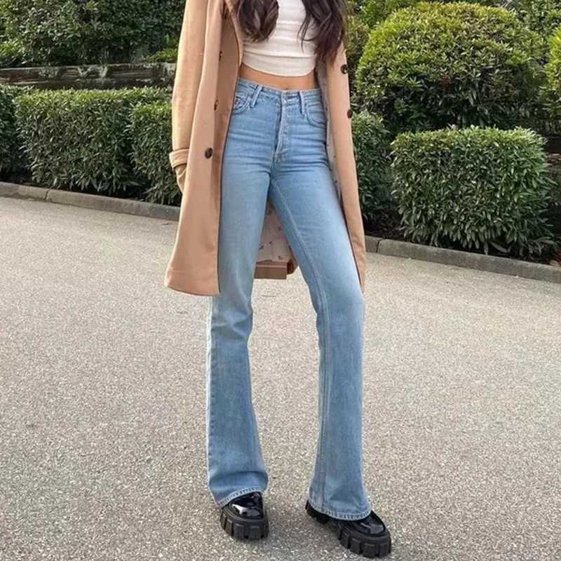 2025 New Autumn Retro Denim Pants Fashion Women High Waist Pocket Skinny Y2K Flare Jeans Casual Stacked Bootcut Streewear Jean M260310