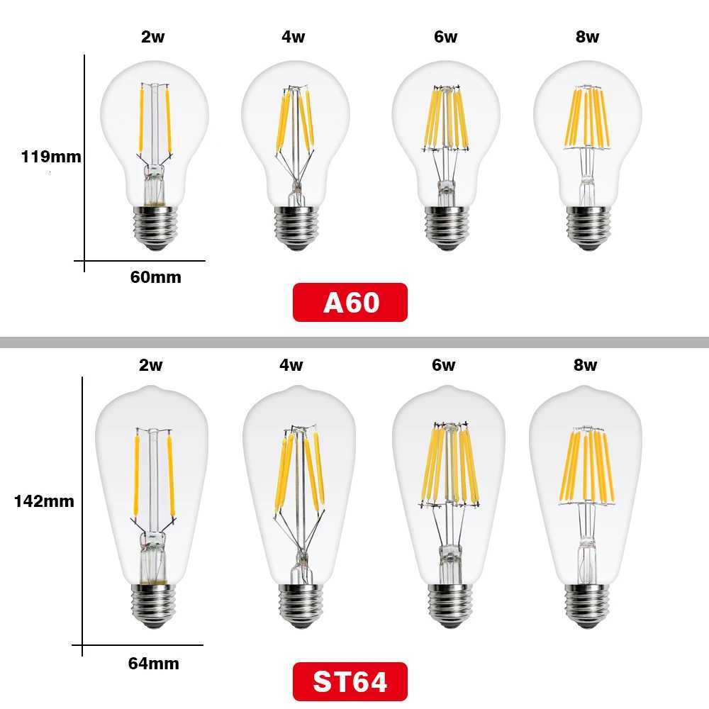 2Pcs/Lot E27 E14 Retro LED Edison Bulb 220V LED Filament Bulb Lamp For Home G45 A60 ST64 G80 G95 Vintage Candle Light Glass Bulb H260310