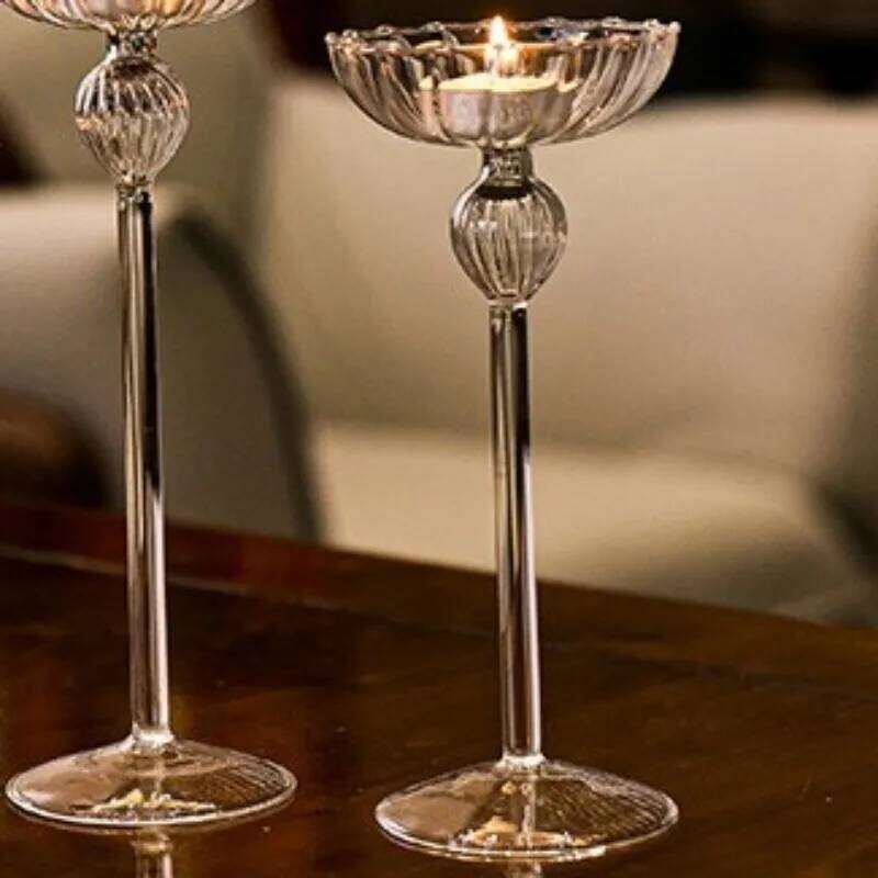 European Style Striped High Foot Candle Holders Elegant Home Decor Table Centerpiece Romantic Candlelight Dinner Decorations H260310