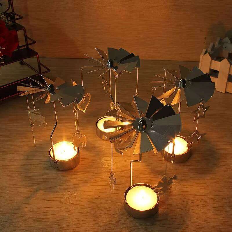 Silver Xmas Rotating Rotary Spinning Carrousel Tea Light Candle Holder Center Decor Newest H260310