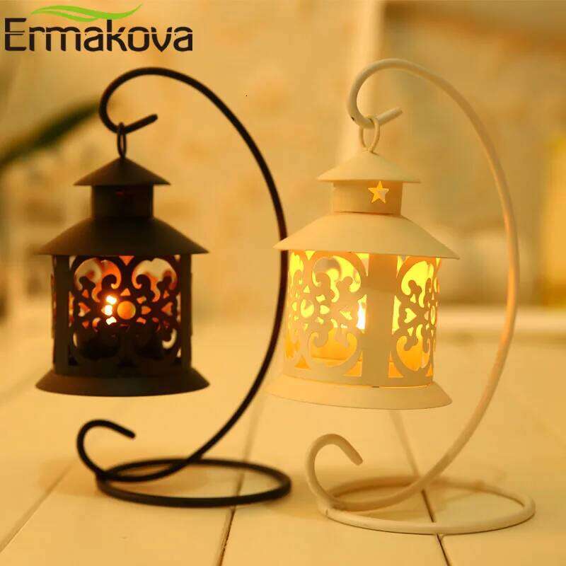 ERMAKOVA Candlestick Vintage Metal European Holder Articles Hanging Lantern with Candle Stand Wedding Home Decoration H260310