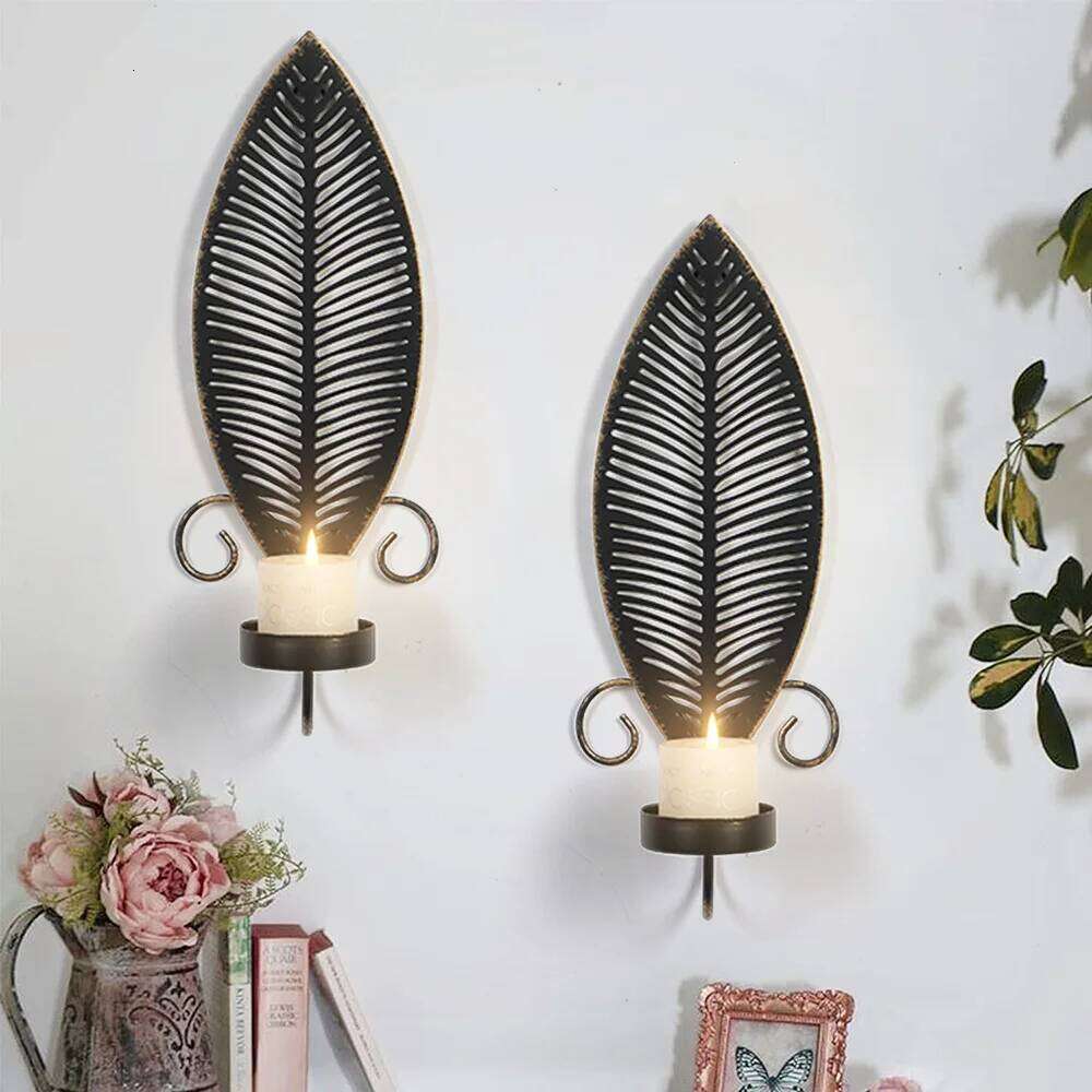 2pc Set Wrought Iron Leaves Wall Mounted Candle Holder European Retro Home Decoration Living Room Doorway Courtyard Ornaments H260310