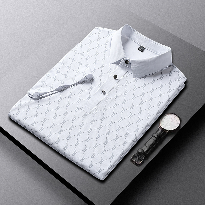 Luxury Brand Designer Clothes Summer Ice Silk Polo , Short-Sleeved T- For Men, Turn-Down Collar T- For Young And Middle-Aged Men, Stretchy, Casual And