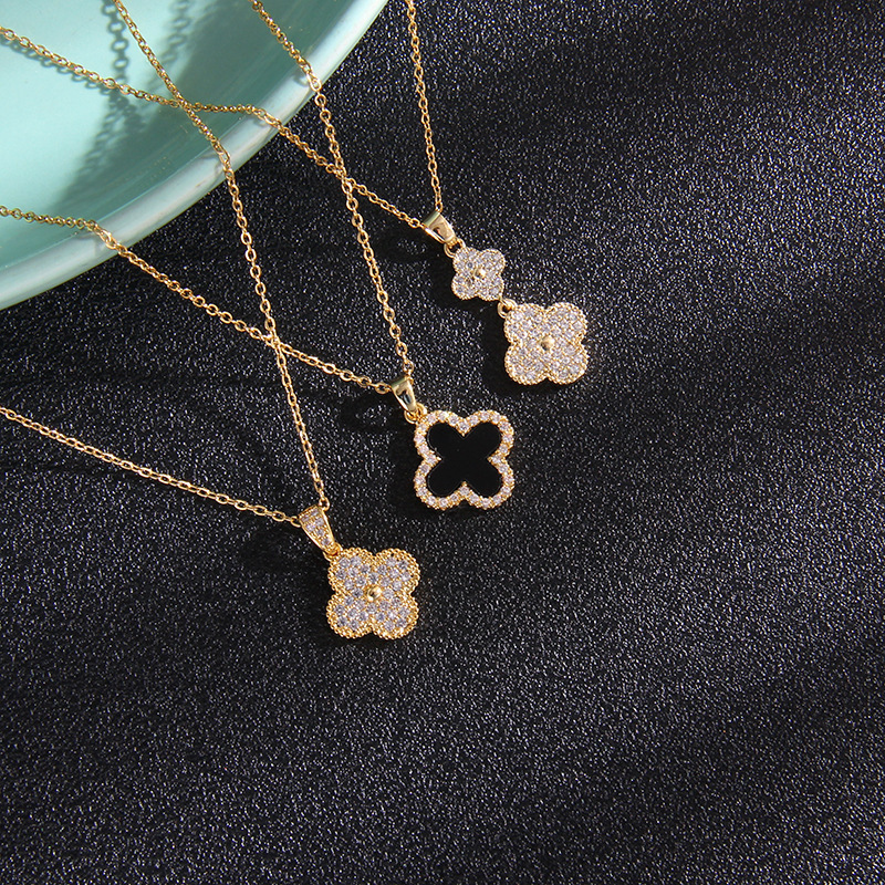 Luxury Brand Designer Jewelry Luxury Brand Designer Jewelry Zircon Double-Sided Four-Leaf Clover Necklace For Women, Ins-Style, Niche Design, High-End