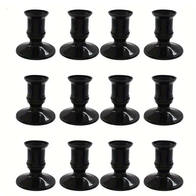 12Pcs Retro Black Candle Holders Durable Plastic Candlesticks for Wedding Restaurant Christmas Decora Sturdy Stand of Candles H260310