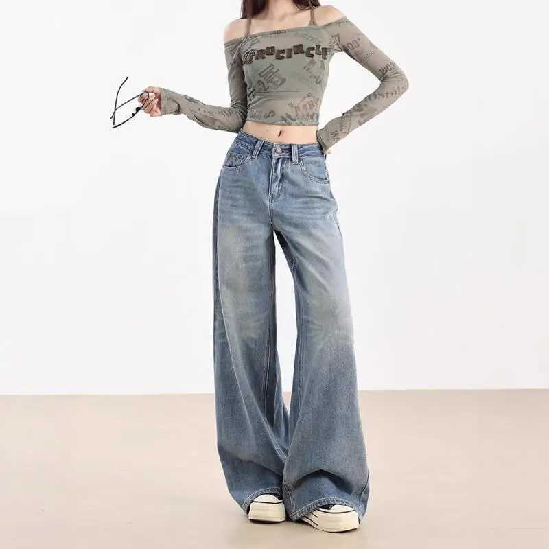 Light Blue Jeans Drape Wide-Leg Pants Leisure Loose Versatile Straight-Leg Pants Spring Autumn Female Student Floor Pants M260310