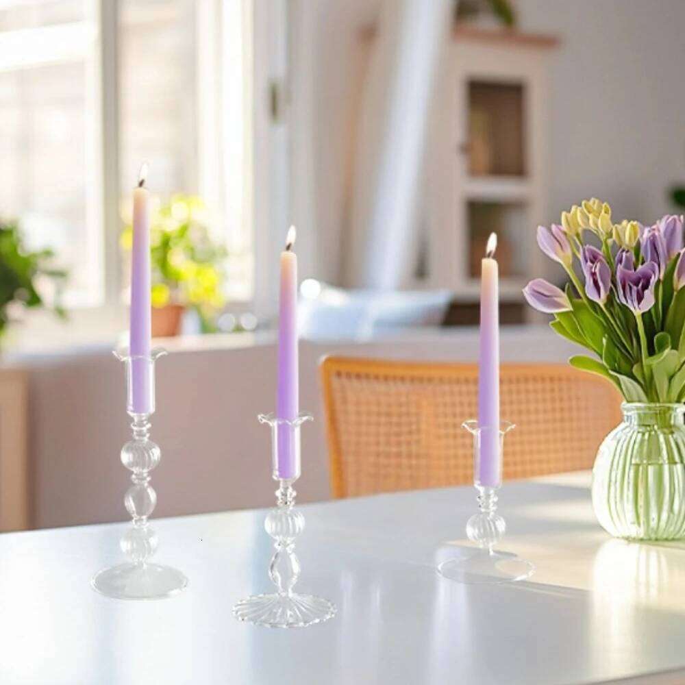 3pcs Glass Tapered Clear Sticks Holder Modern Ribbed Candle Holders for Table Centerpiece Wedding Home Decorations H260310
