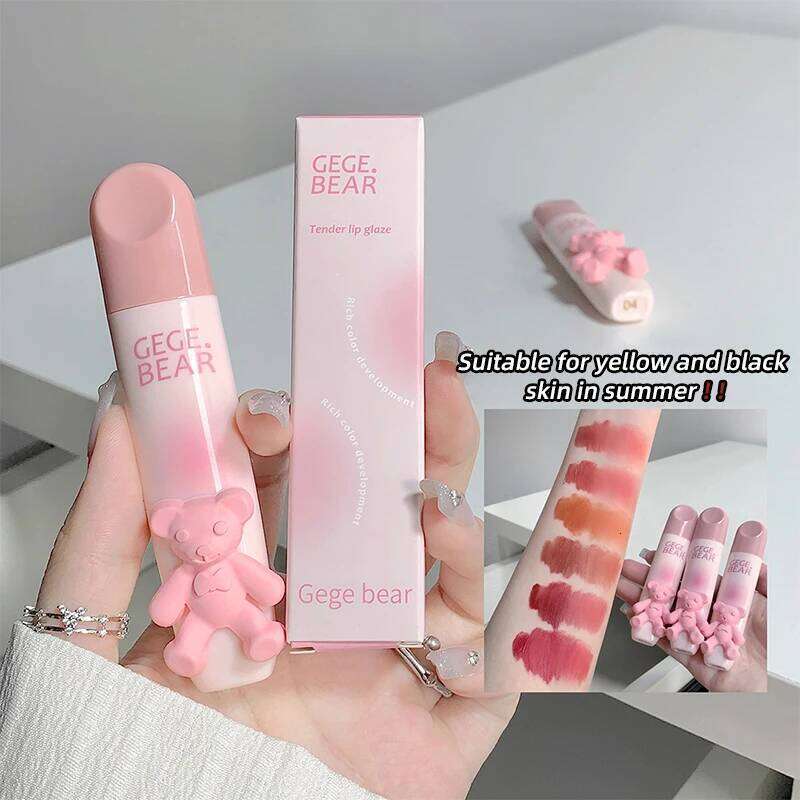 Cute Little Bear Glaze Mist Face Matte Velvet Lipstick Holding Makeup Whitening Cream Coloring Lip Color Z260310