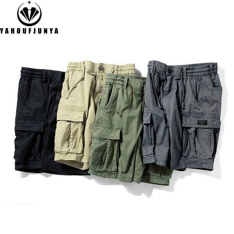 2025 Men Summer Outdoor Leisure Cotton Tooling Shorts Men Drawstring Buttons Solid Straight Soft Fashion Short Pants Male Tops N260310