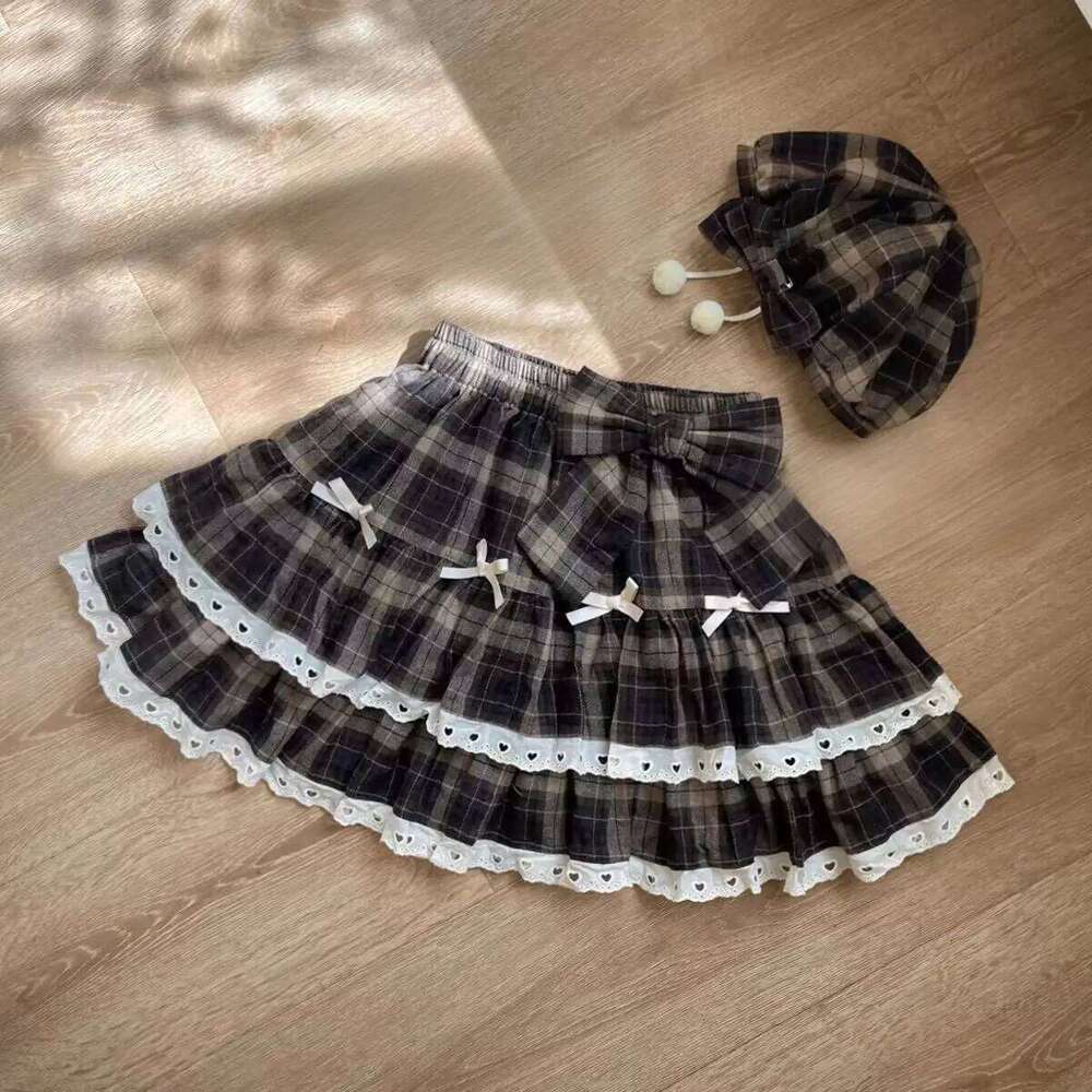 Spring Casual American Vintage A-Line Women 2000s Y2k Bow Plaid Skirts Korean Fashion Japanese Kawaii Clothing Subculute XJ260309