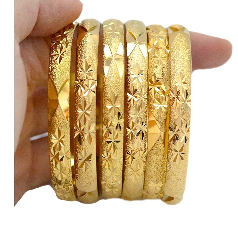 Wholesale Dubai Gold Bangles For Women Men18k Gold Color Wide 6MM Bracelets African/European/Ethiopia Jewelry Bangles 260107