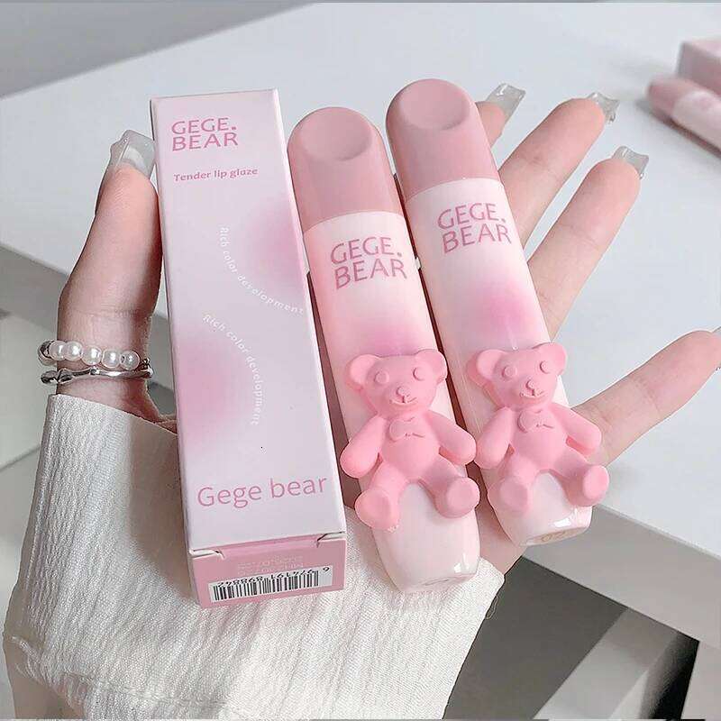 Cute Little Bear Glaze Mist Face Matte Velvet Lipstick Holding Makeup Whitening Cream Coloring Lip Color Z260310
