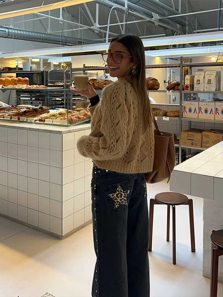 Fashion Leopard Star Print Jeans Women High Waist Zipper Straight Leg Wide Leg Pants 2026 Spring New Lady Casual StreetwearT260310