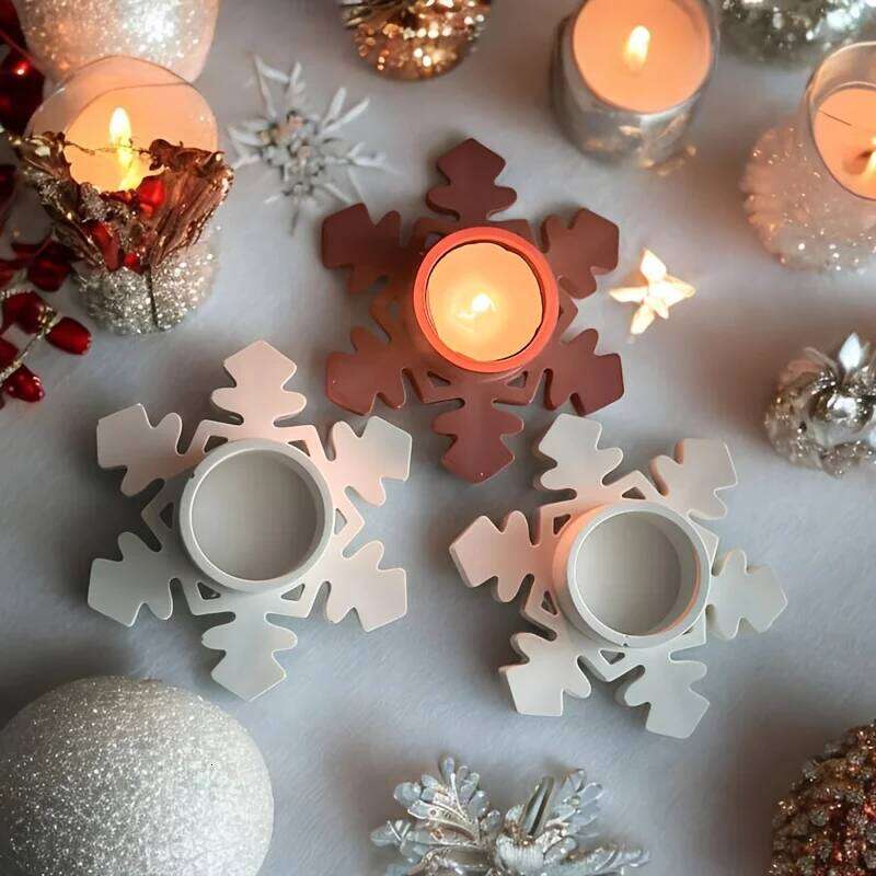 Snowflake Candle Holder Mold for Resin, Silicone, Gypsum, Clay with Central Hole - Christmas, Winter, New Year's Eve H260310