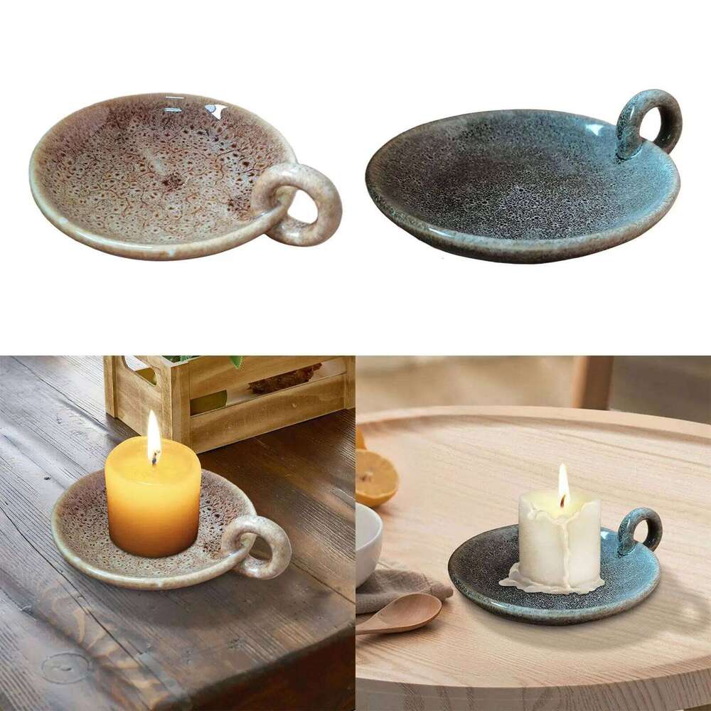 Ceramic Plate with Handle Candle Holder Candlestick Centerpiece for Christmas Party Festival Mantle Home Dining Room H260310