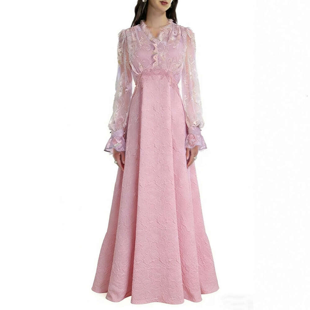 2026 Spring and Summer European and American Style Lace Dark Pattern Splicing Jacquard Waist Skirt with Wide Bottom