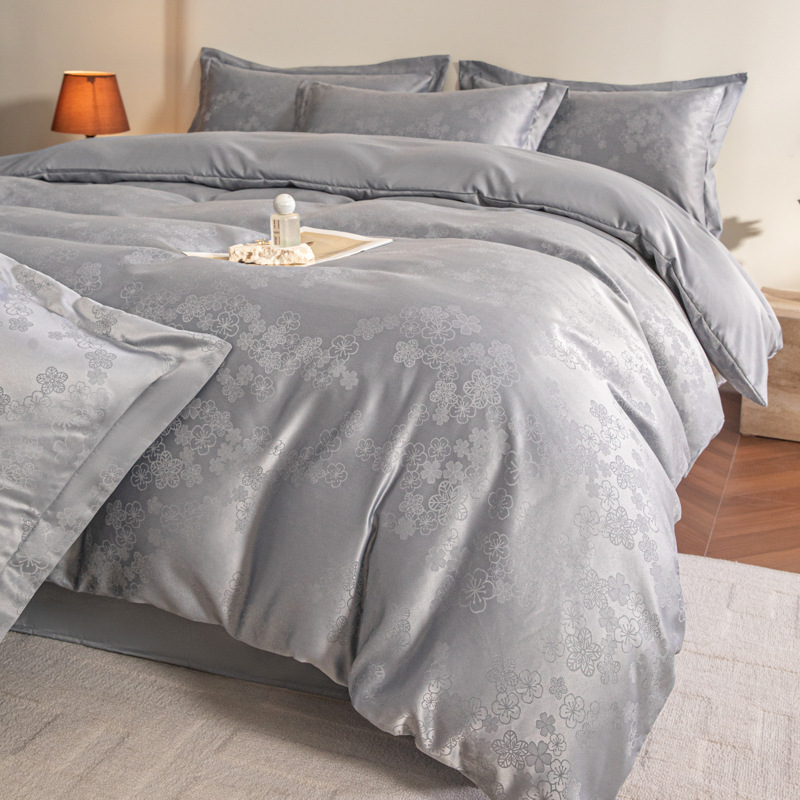 Cool Silk Ice Silk Fitted Sheet 4-Piece Bedding Set Satin Duvet Cover Cooling Silk Bed Sheet, Imitation Silk Comfortable Soft