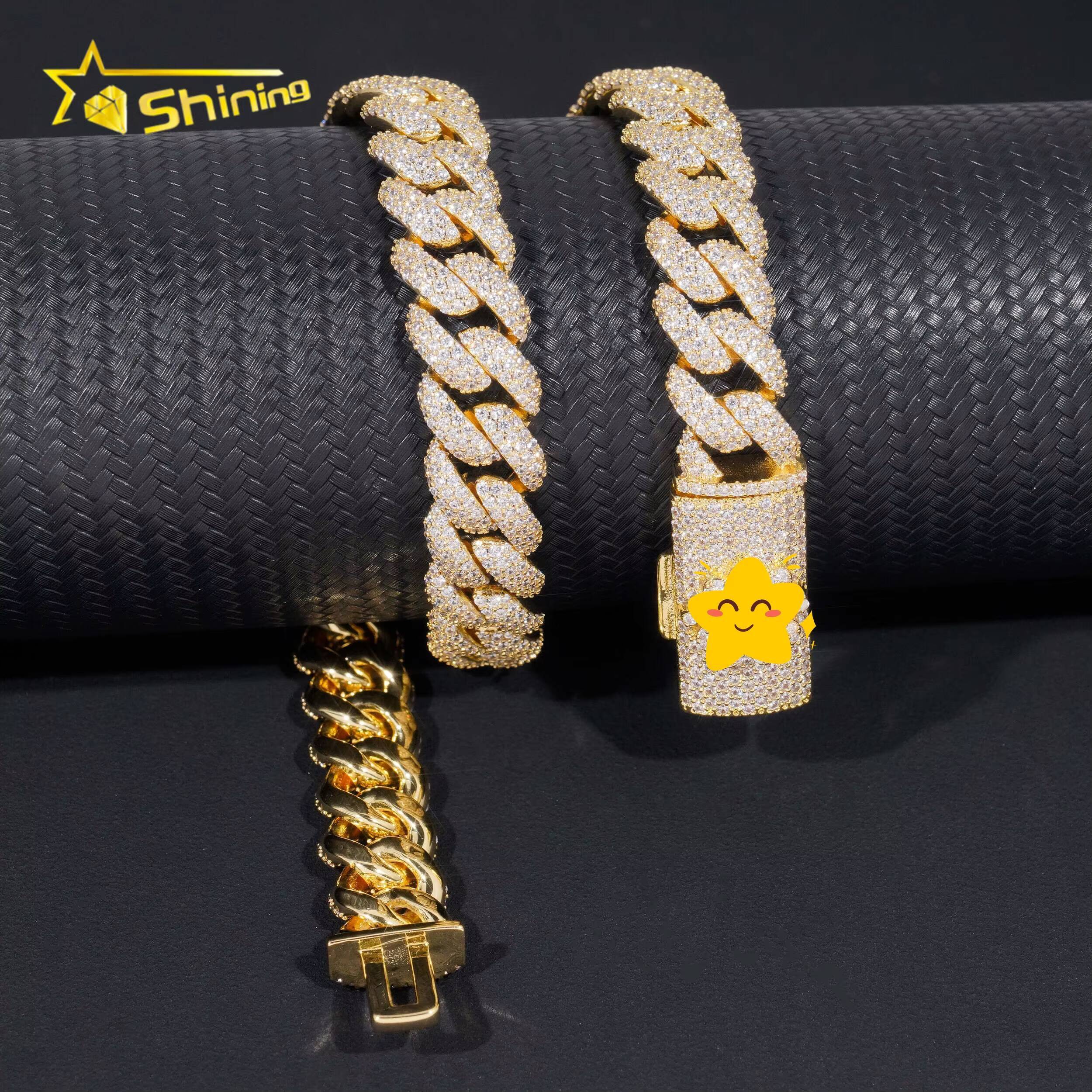 Gold Plated Pass Diamond Tester 13MM 925 Silver Iced Out Moissanite Cuban Link Chain Men Hip Hop Chain Necklace