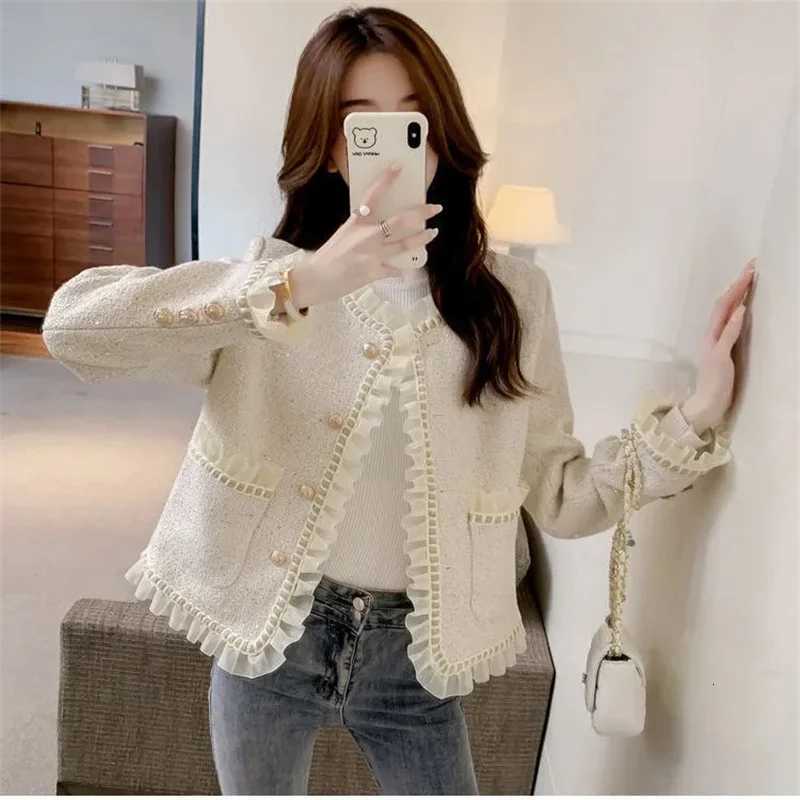 Retro Mesh Splicing Tweed Top For Womens Jacket 2025 Spring New Socialite Temperament Xiaoxiangfeng Short Jackets Female CoatT260310